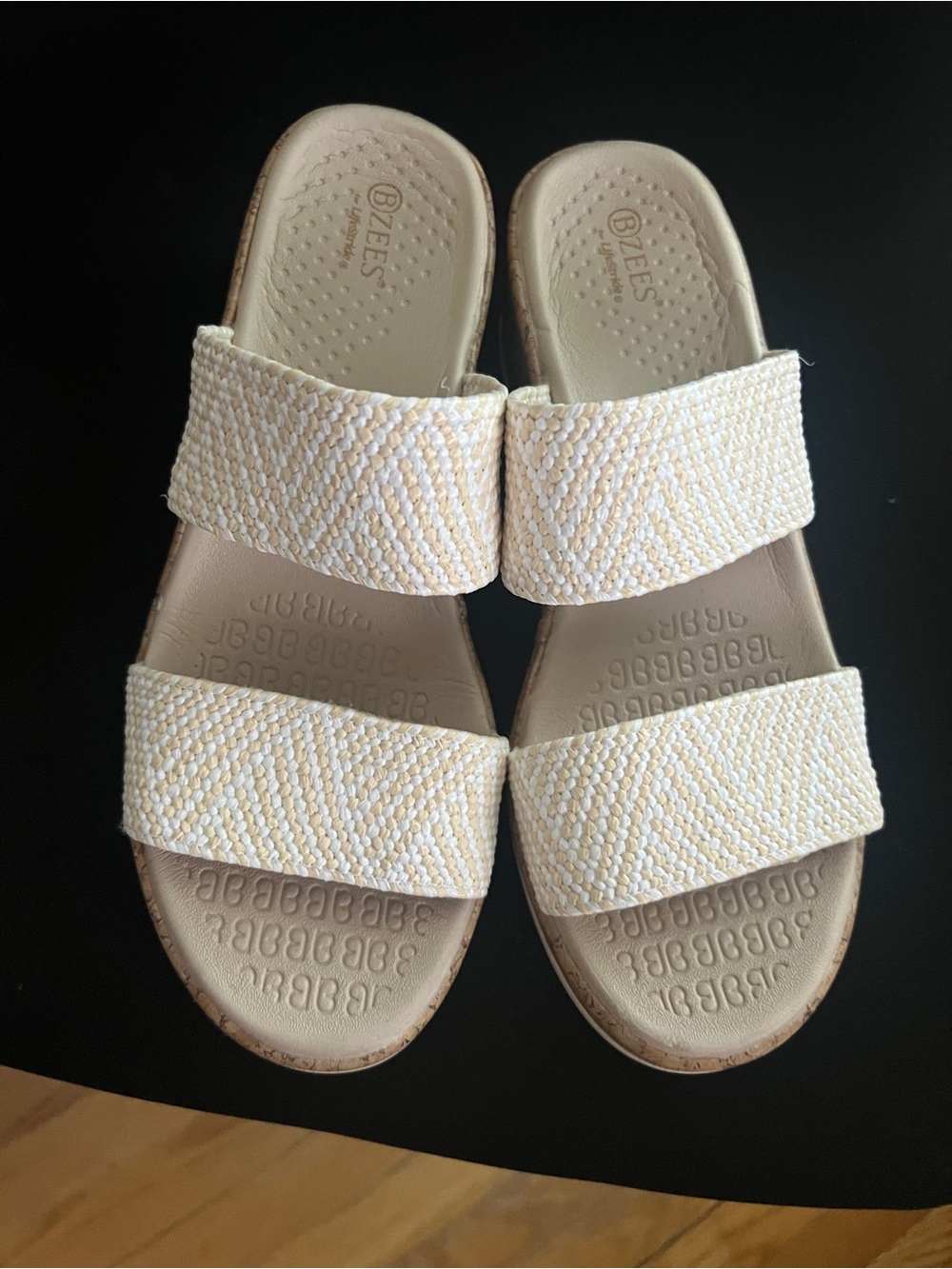 New Life Stride Resort Wedge Sandals White Raffia 7